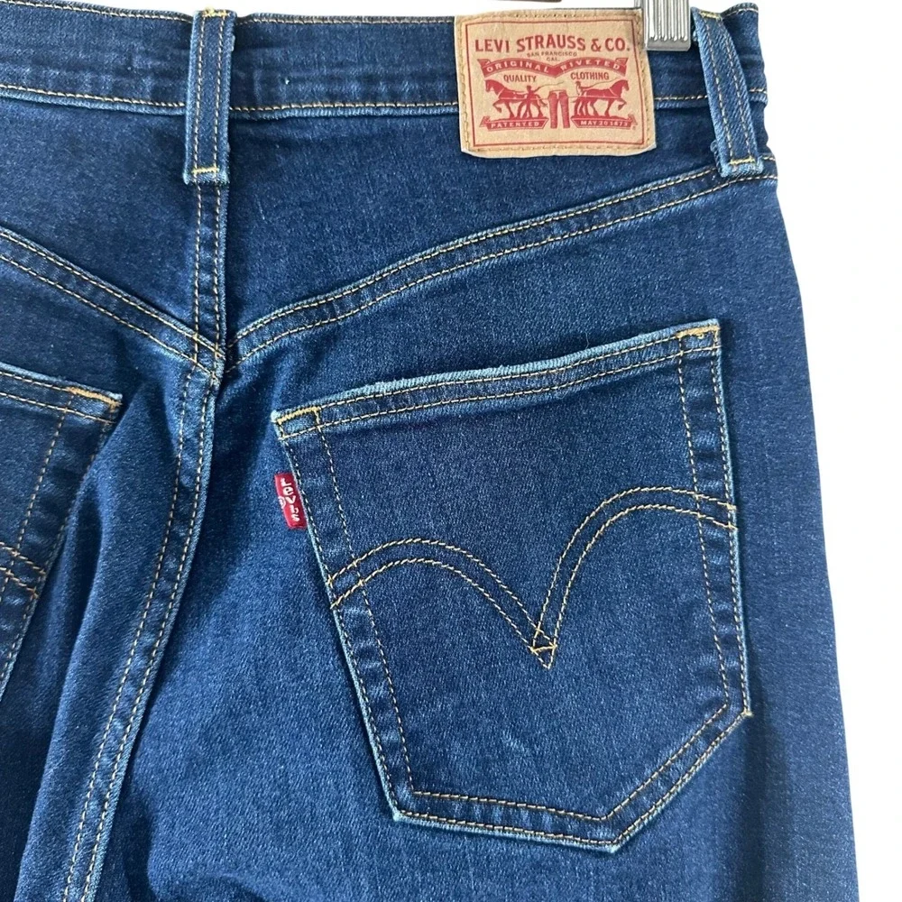Levis Ribcage Straight Ankle Jeans Womens 28 Dark Wash Distressed 72693-0133